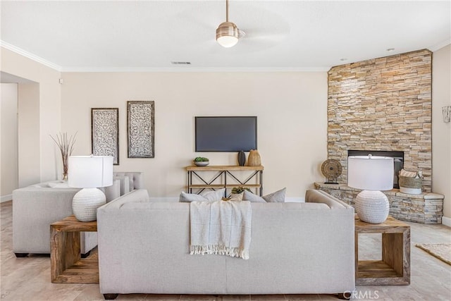 living room with crown molding