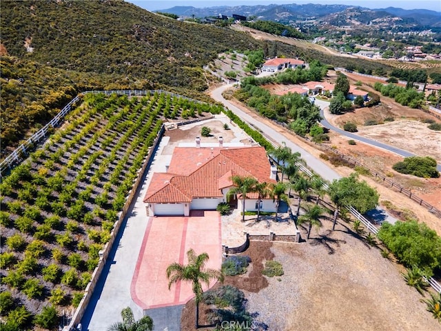 birds eye view of property with a mountain view