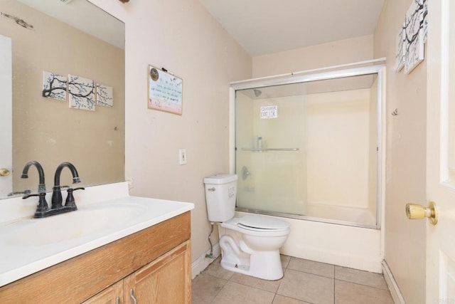 full bathroom featuring toilet, tile patterned floors, vanity, and shower / bath combination with glass door