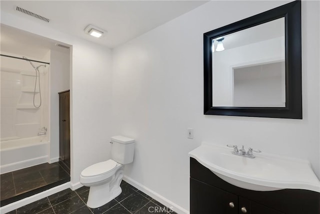 full bathroom featuring vanity, toilet, shower / bath combination, and tile patterned flooring