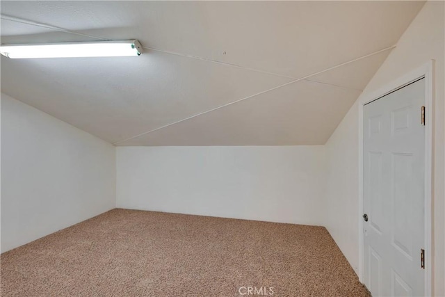 additional living space with vaulted ceiling and carpet