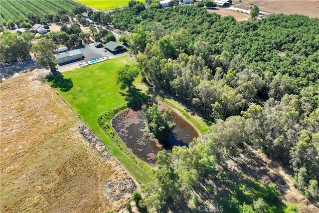 bird's eye view featuring a water view and a rural view