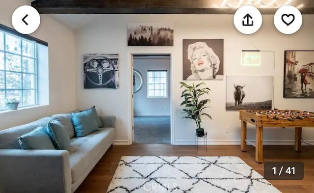 interior space with wood-type flooring and lofted ceiling