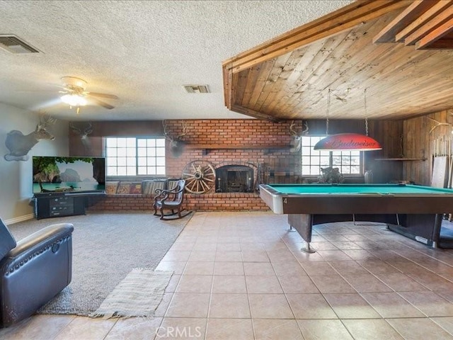 game room featuring plenty of natural light, tile patterned flooring, and billiards