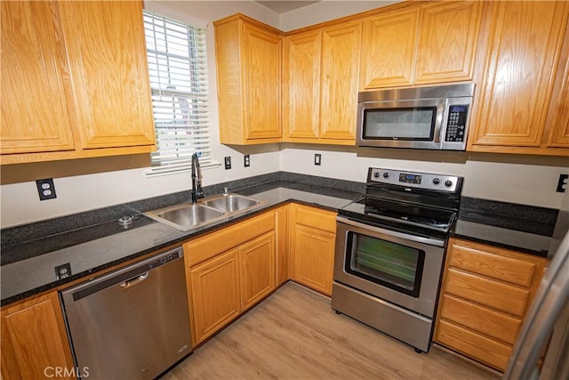 kitchen featuring appliances with stainless steel finishes, light wood-type flooring, and sink