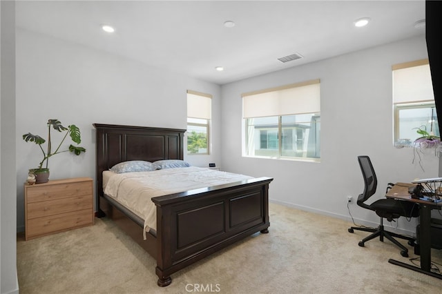 3570 E Peckham Paseo Unit 3, Ontario, CA 91761 - bedroom featuring light colored carpet, baseboards, visible vents, and recessed lighting
