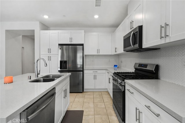 3570 E Peckham Paseo Unit 3, Ontario, CA 91761 - kitchen featuring visible vents, light countertops, white cabinetry, a sink, and stainless steel appliances