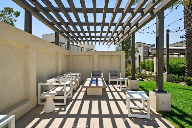 3570 E Peckham Paseo Unit 3, Ontario, CA 91761 - view of patio with fence, an outdoor living space, and a pergola