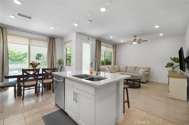 3570 E Peckham Paseo Unit 3, Ontario, CA 91761 - kitchen with a sink, light countertops, light tile patterned floors, stainless steel dishwasher, and visible vents