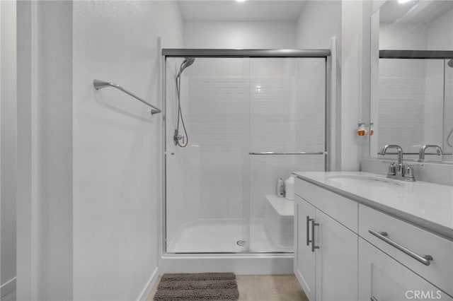3570 E Peckham Paseo Unit 3, Ontario, CA 91761 - bathroom featuring vanity, wood finished floors, and a shower stall
