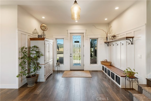 mudroom with dark wood-type flooring