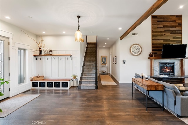 interior space with dark wood-type flooring