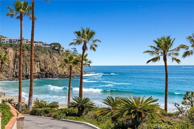 view of water feature featuring a beach view