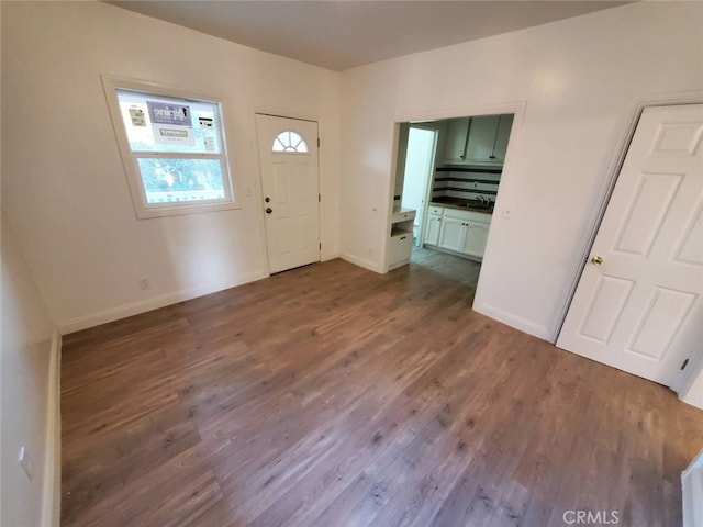 entryway with hardwood / wood-style floors and sink