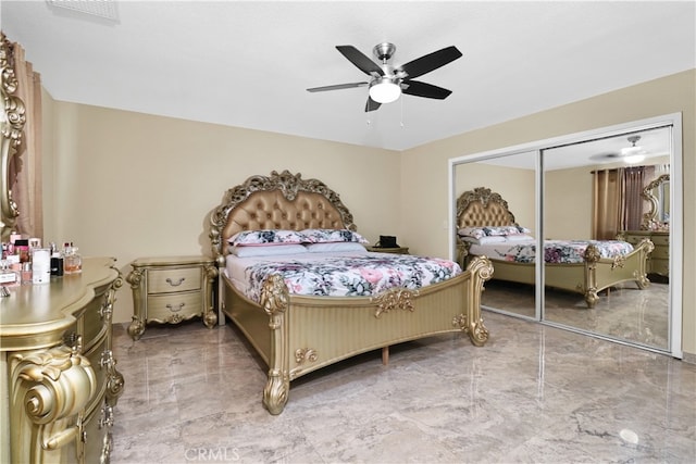 bedroom with a closet and ceiling fan