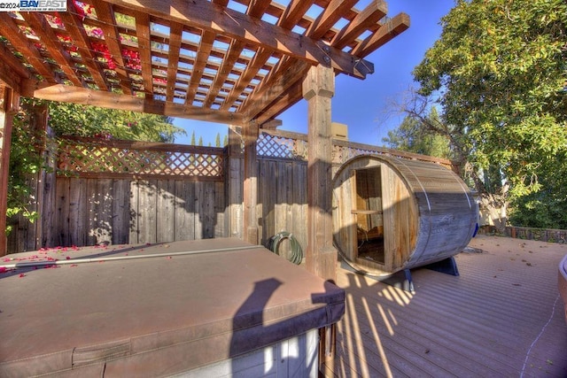 wooden terrace featuring a pergola