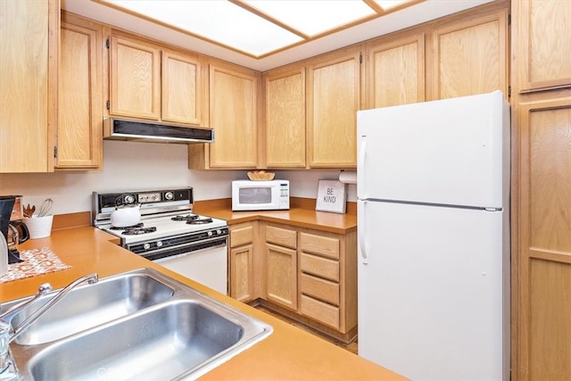 711 Cienega Rd Unit B, Big Bear Lake, CA 92315 - kitchen with light brown cabinets, white appliances, and sink