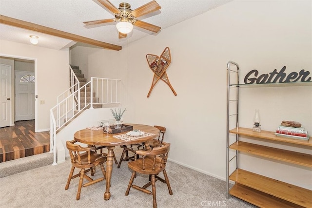 711 Cienega Rd Unit B, Big Bear Lake, CA 92315 - dining space with carpet, ceiling fan, and a textured ceiling