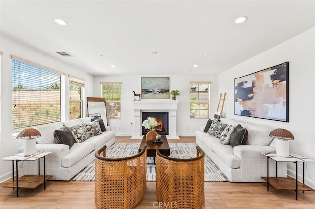 living room with light hardwood / wood-style floors