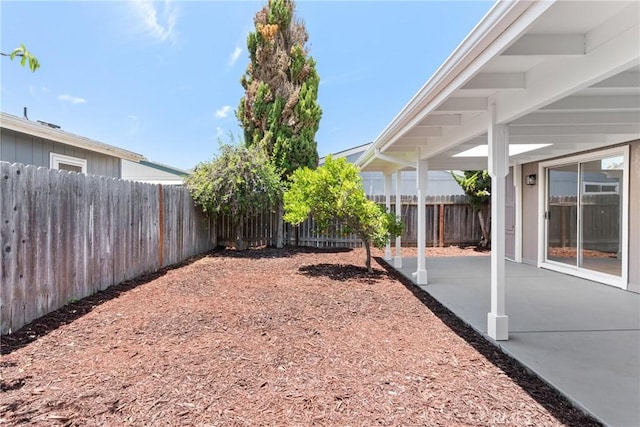 view of yard featuring a patio area and a fenced backyard