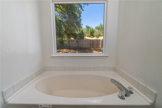 bathroom with plenty of natural light and a washtub