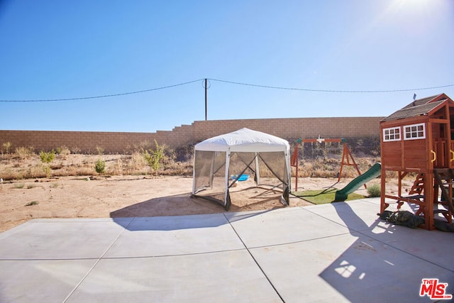 view of patio / terrace featuring a playground