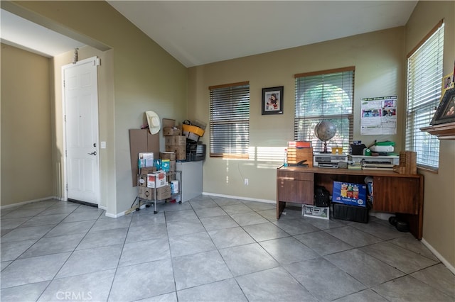 home office with light tile patterned floors