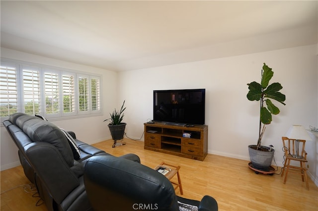 living room featuring a wealth of natural light and hardwood / wood-style floors