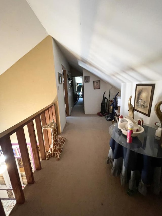 additional living space featuring light carpet and vaulted ceiling