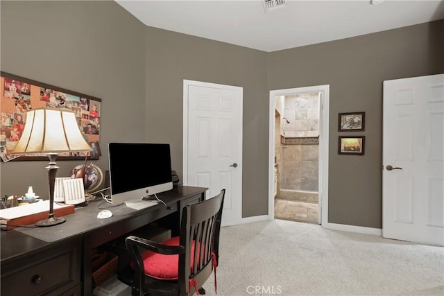 view of carpeted home office