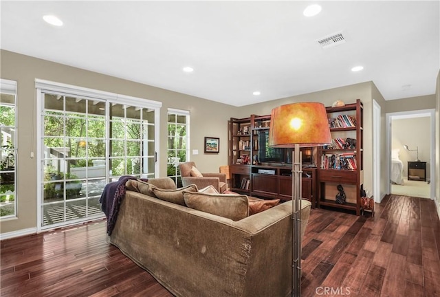 living room featuring dark hardwood / wood-style floors