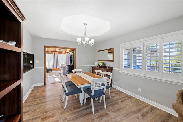 dining room with a notable chandelier and light hardwood / wood-style flooring