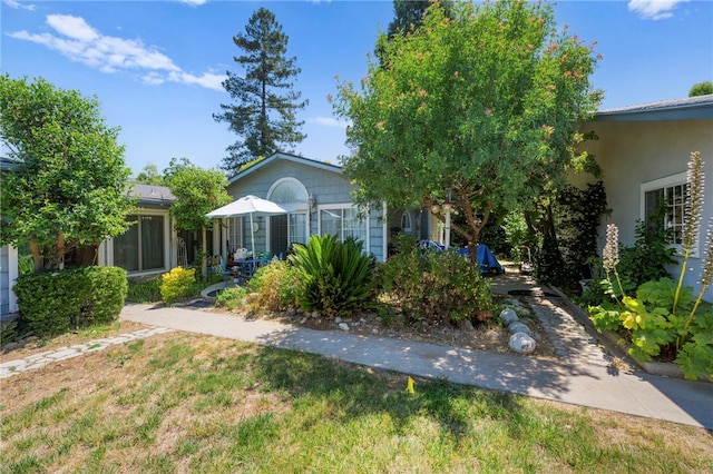 obstructed view of property featuring a front lawn