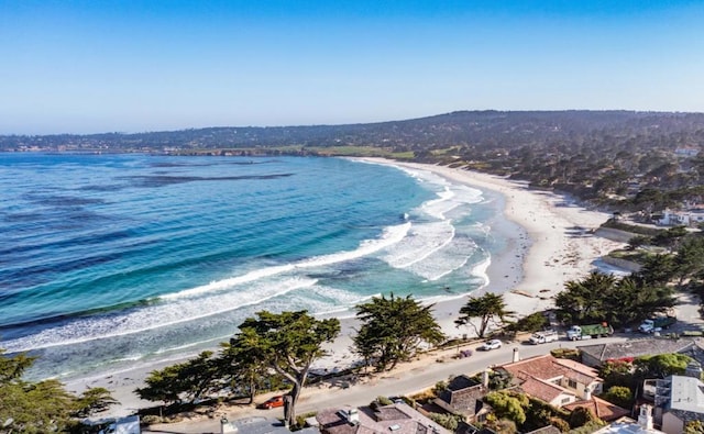 aerial view with a view of the beach and a water view