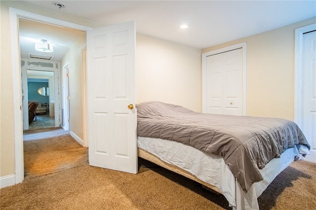 carpeted bedroom with a closet