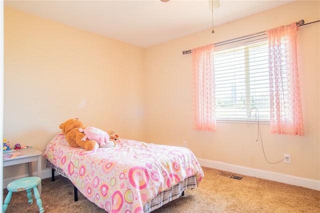 bedroom with carpet and ceiling fan