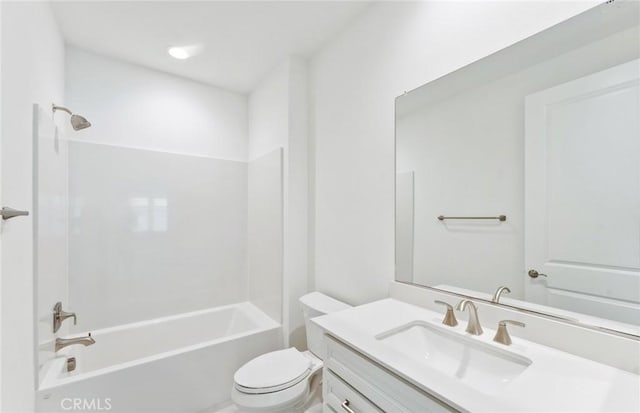 full bathroom featuring vanity,  shower combination, and toilet