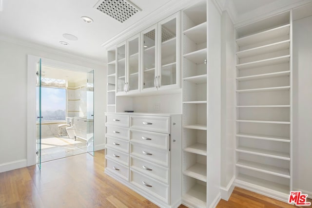 spacious closet with light hardwood / wood-style floors