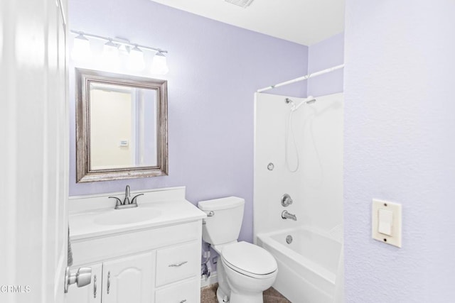 full bathroom with shower / washtub combination, vanity, and toilet