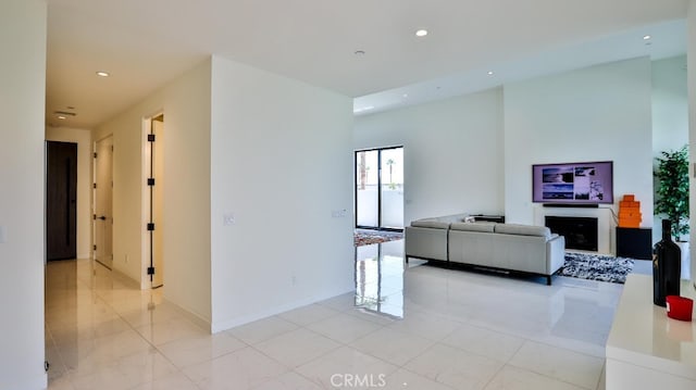 living room featuring light tile patterned flooring