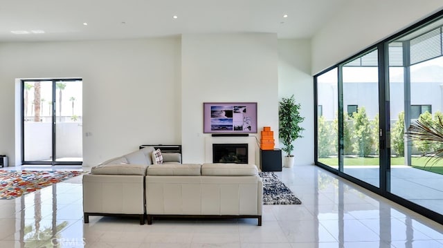 living room featuring light tile patterned floors