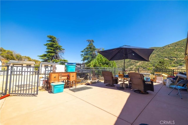 view of patio with a mountain view