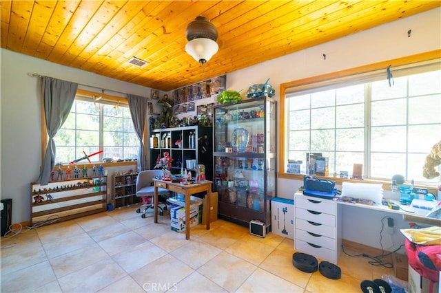 tiled office with wooden ceiling