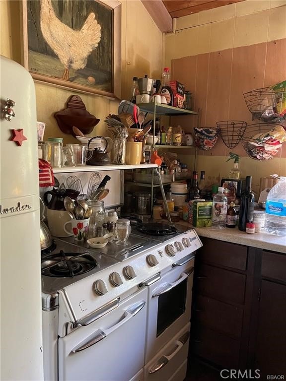 kitchen with white stove