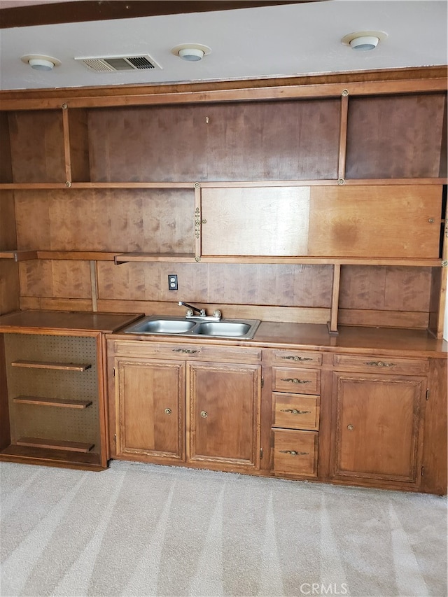 kitchen with sink and light carpet