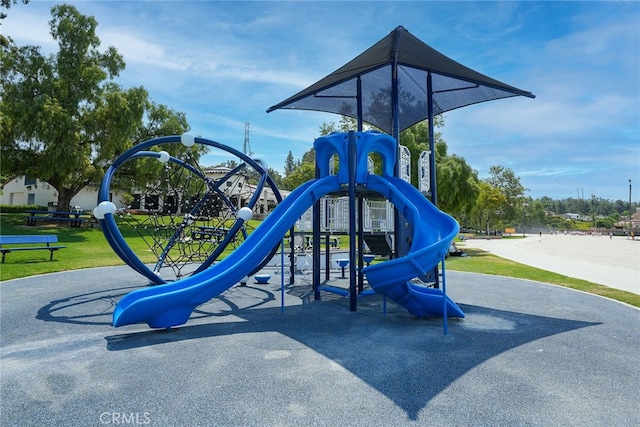 view of jungle gym with a yard