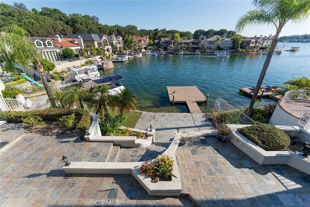 dock area with a water view