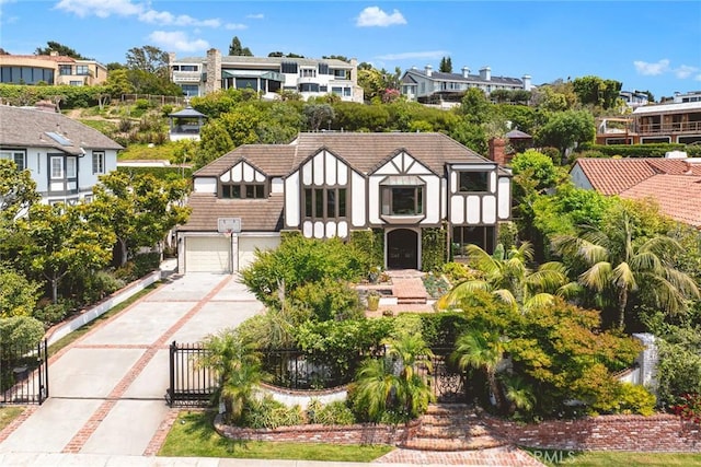 tudor home with a garage