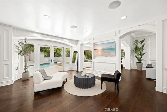 interior space featuring french doors and dark wood-type flooring