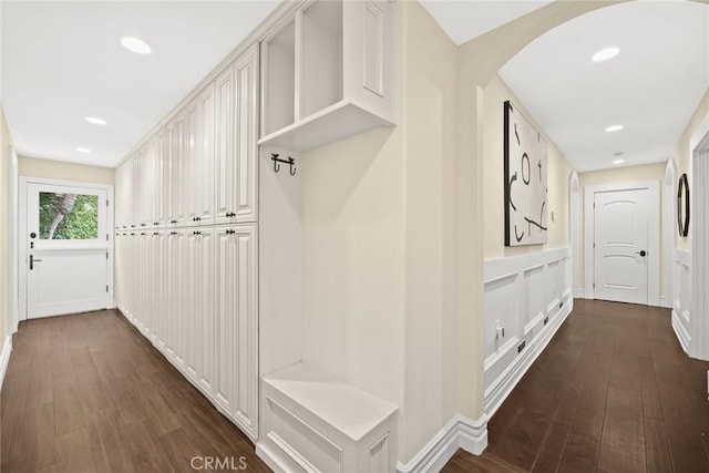 mudroom featuring dark hardwood / wood-style floors